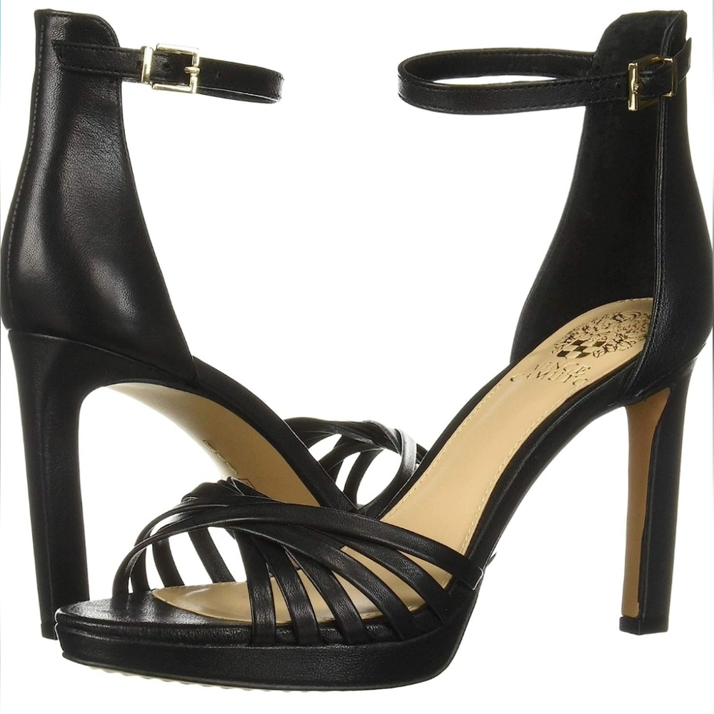 Vince Camuto Beresta Black Leather Heel Sandal Size 8